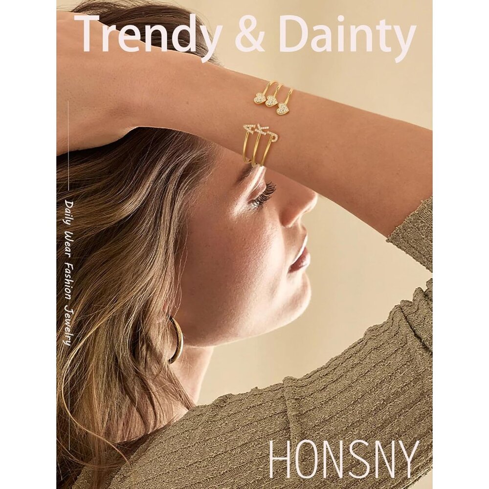 Adjustable Gold Initial Heart Bangle Bracelet For… - image 2